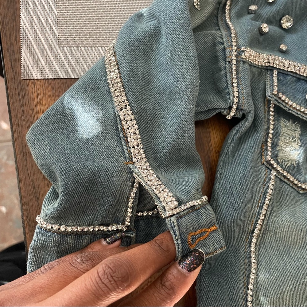 Custom rhinestone Jean jacket - Picture 6 of 9